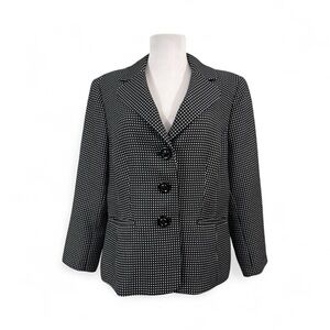 Black Label Evan Picone Suit Blazer Jacket Black White Lined Polka Dots Size 14